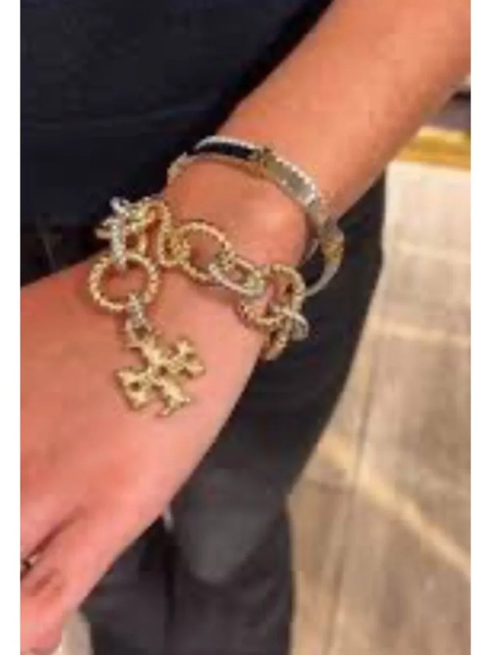 Tory Burch Gold & Silver Twist Rope Chain Bracelet With Logo Pendant In Gift Pou